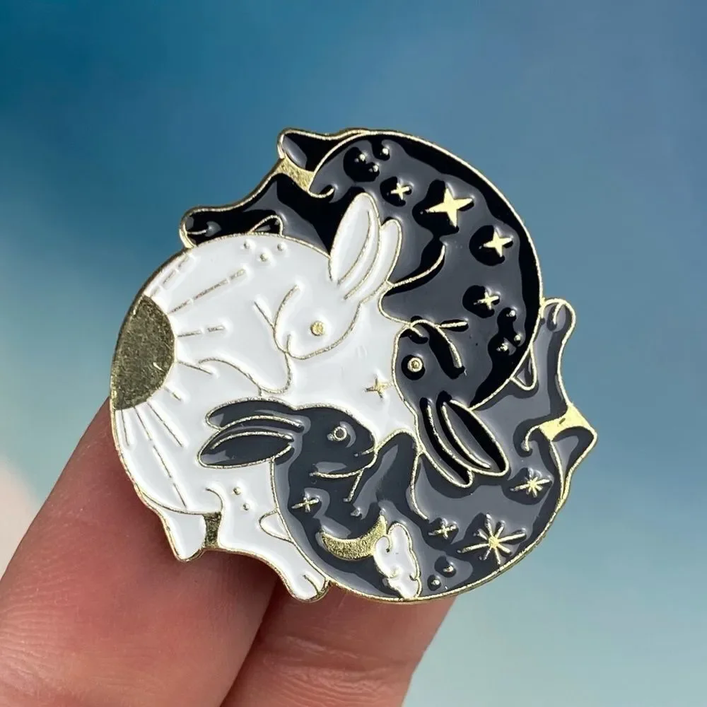 Triple Bunny Ying Yang Enamel Pin/ Brooch Lapel
